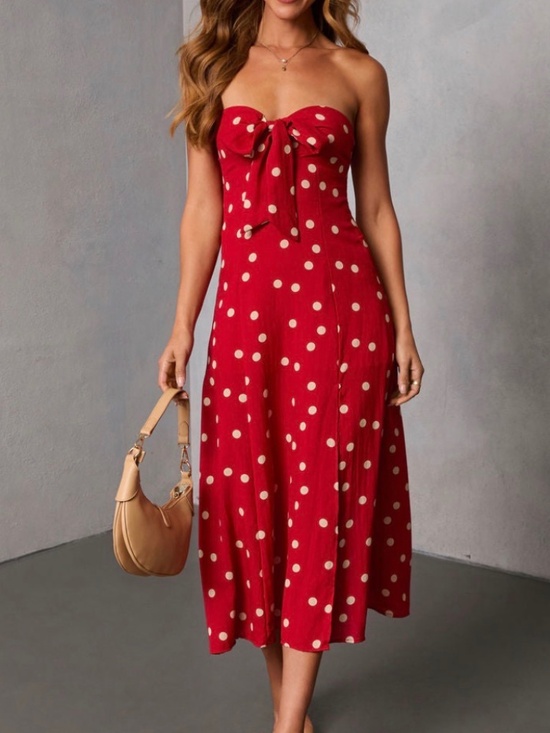 Vici Dresses & Skirts - Vici Red Polka Dot Strapless Midi Dress